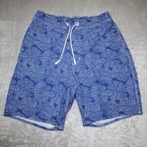 Johnnie-O Mens Size M Swim Trunks Half Elastic Drawstring Floral Blue White